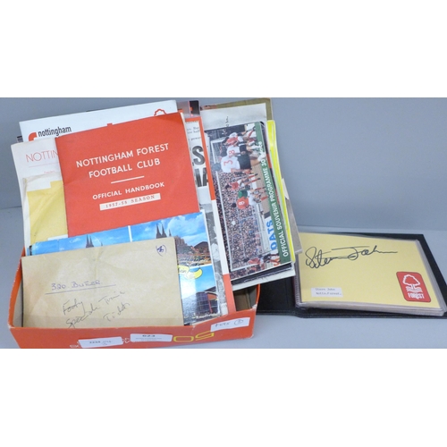 623 - Football memorabilia; Nottingham Forest ephemera, autographs, match ticket stubs, 1957/8 promotion s... 