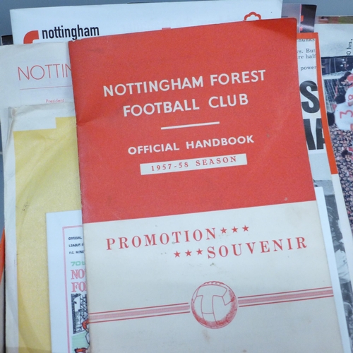 623 - Football memorabilia; Nottingham Forest ephemera, autographs, match ticket stubs, 1957/8 promotion s... 