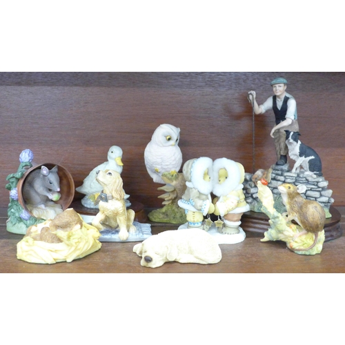 631 - A Border Fine Arts figure marked (Ray) Ayres, a Cherished Teddies figure and seven other figures