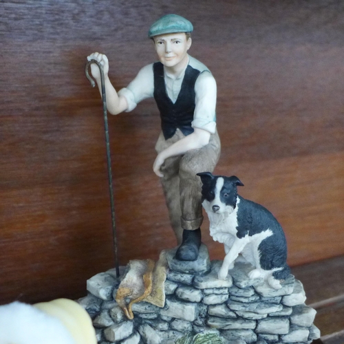 631 - A Border Fine Arts figure marked (Ray) Ayres, a Cherished Teddies figure and seven other figures