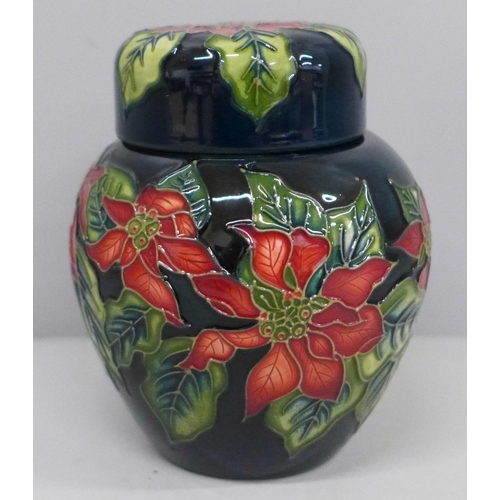 634 - A 2002 Moorcroft Poinsettia christmas ginger jar, designed by Sandra Dance, 11cm