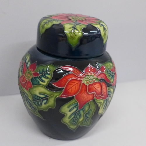 634 - A 2002 Moorcroft Poinsettia christmas ginger jar, designed by Sandra Dance, 11cm