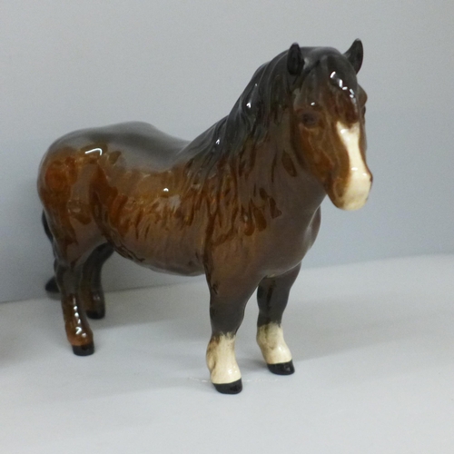 638 - A Beswick model Hereford bull, Shetland pony and horse