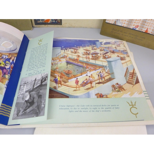 647 - Six cruise liner commemorative brochures including Cunard Queen Mary and Queen Elizabeth and two pos... 