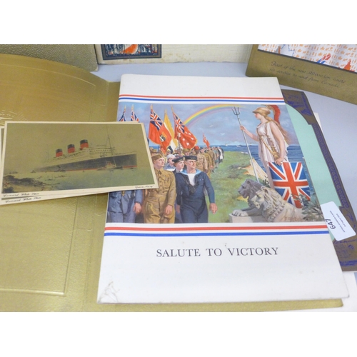 647 - Six cruise liner commemorative brochures including Cunard Queen Mary and Queen Elizabeth and two pos... 