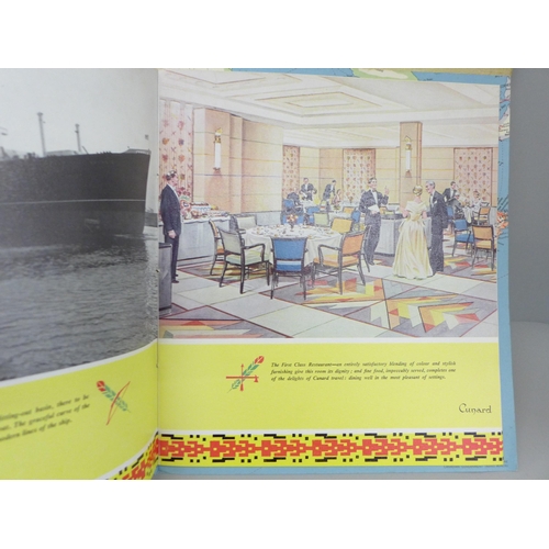 647 - Six cruise liner commemorative brochures including Cunard Queen Mary and Queen Elizabeth and two pos... 