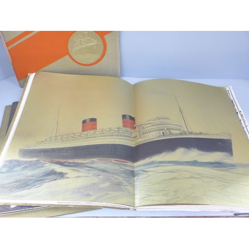 647 - Six cruise liner commemorative brochures including Cunard Queen Mary and Queen Elizabeth and two pos... 