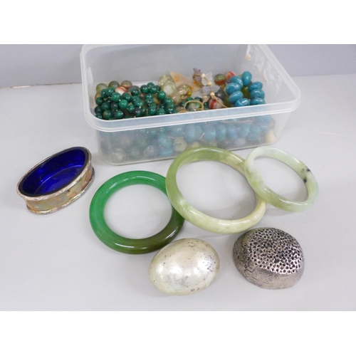 649 - Chinese hardstone bangles, beads and marbles, etc.