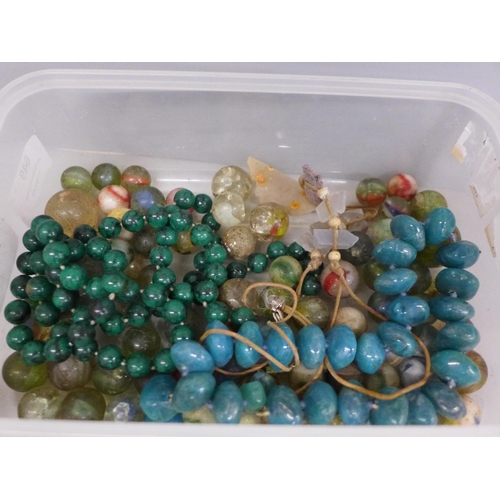 649 - Chinese hardstone bangles, beads and marbles, etc.