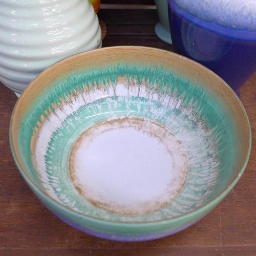 671 - Two Shelley bowls including dripglaze, a Shelley vase and three other vases