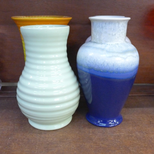 671 - Two Shelley bowls including dripglaze, a Shelley vase and three other vases