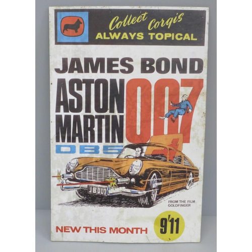 678 - Corgi Toys, James Bond, Aston Martin shop display advertising card