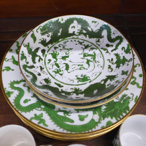 683 - Chinese porcelain plates and cups, decorated with five claw dragon, a/f