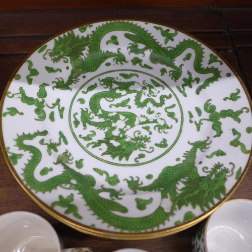 683 - Chinese porcelain plates and cups, decorated with five claw dragon, a/f