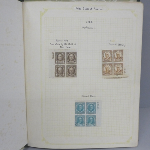 686 - An album of United States stamps from 1920 to 1950, usually mint and in blocks of four, total catalo... 