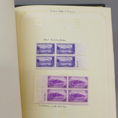 686 - An album of United States stamps from 1920 to 1950, usually mint and in blocks of four, total catalo... 