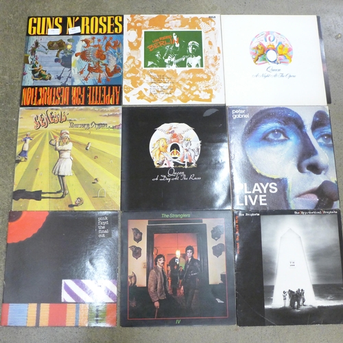 693 - Fifteen LP records including Guns N' Roses, Queen, Pink Floyd, Manfred Mann, The Stranglers, etc.