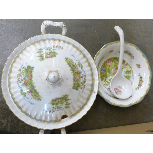 704 - Royal Albert Chelsea Bird soup bowls, tureen, Queen's Richmond plates, etc. **PLEASE NOTE THIS LOT I... 