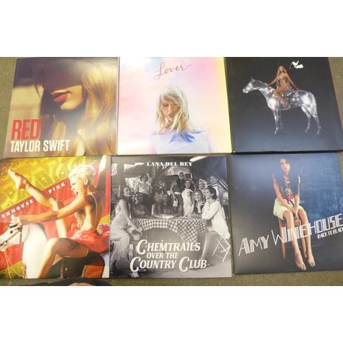 717 - Thirty pop and rock LP records, Taylor Swift, Lana Del Ray, Beyonce and Pink, modern issues