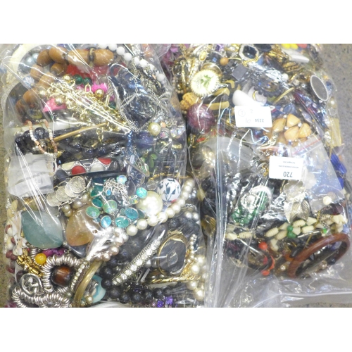 720 - Two bags of costume jewellery