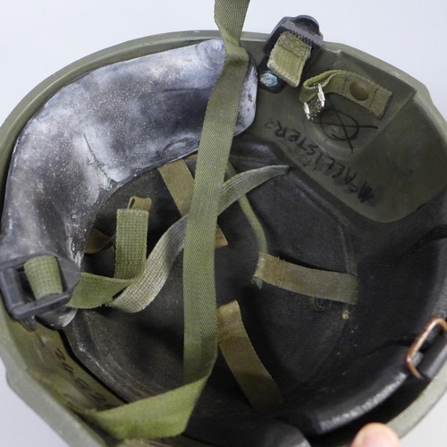 737 - A 1980s British military issue Mk 6 ballistic nylon combat helmet, named to McAllister