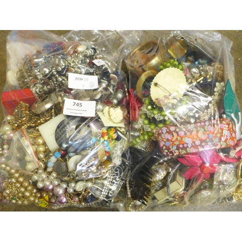 745 - Two bags of costume jewellery