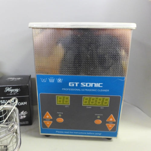 767 - Two GT Sonic Professional ultrasonic cleaning machines and watch and jewellery cleaning fluids and a... 