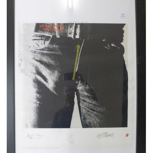 779 - A Rolling Stones promotional poster, Sticky Fingers, 1531/5000, framed - damp penetration to the top... 