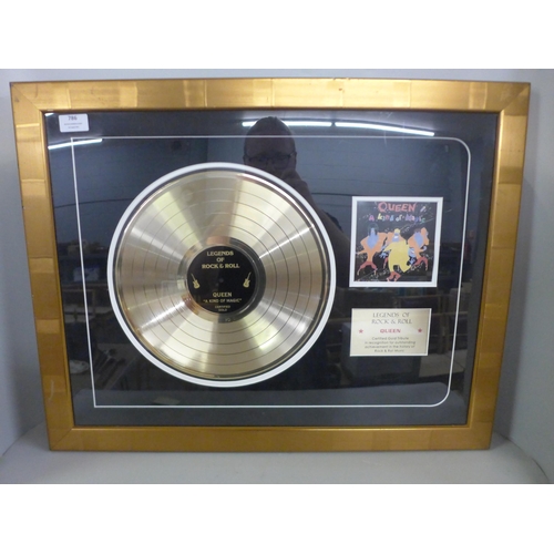 786 - A Queen gold disc and CD display for It's a Kind of Magic, framed