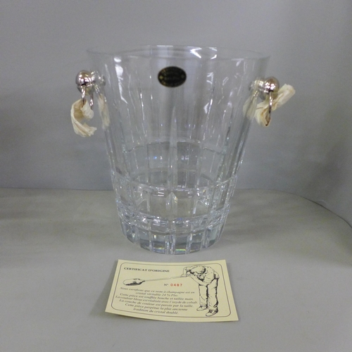 794 - A heavy crystal glass champagne chiller and two boxed sets of six crystal champagne glasses, 24% Pb0... 