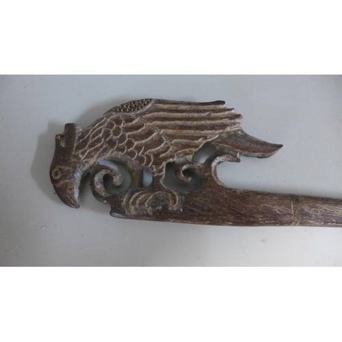 803 - An early Egyptian stick with carved bird top