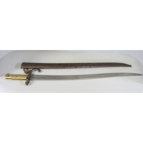 811 - A large French bayonet, dated 1871, T54148, number on scabbard worn but does match the bayonet **PLE... 