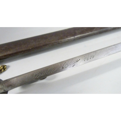 811 - A large French bayonet, dated 1871, T54148, number on scabbard worn but does match the bayonet **PLE... 