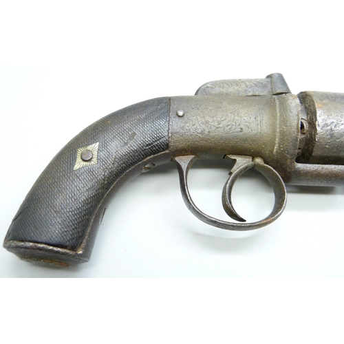 816 - A British 19th Century transitional percussion pistol, 24.5cm