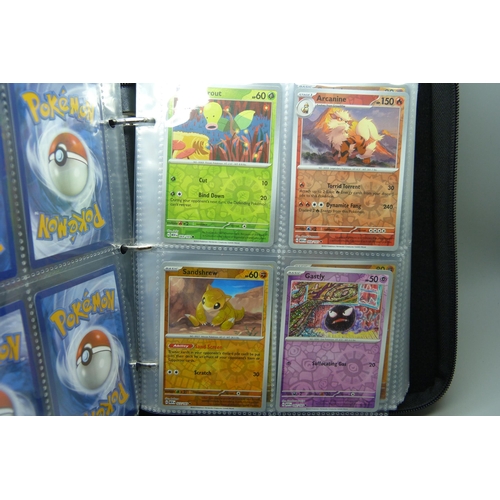 821 - Pokemon cards; Scarlet and Violet 151 English part set, fifty-six Holo and Reverse Holo including Bl... 