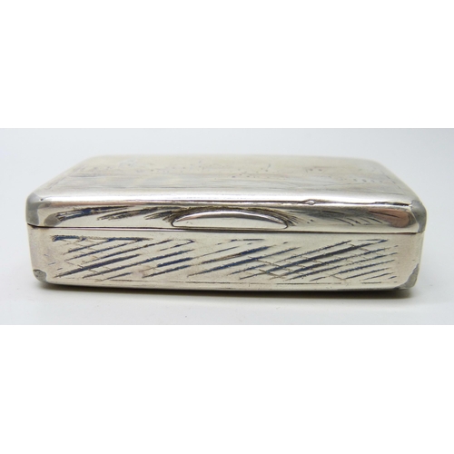 838 - A Russian silver tobacco box with village scene on the lid and base, 62g