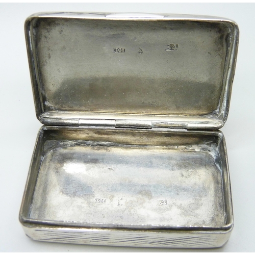 838 - A Russian silver tobacco box with village scene on the lid and base, 62g