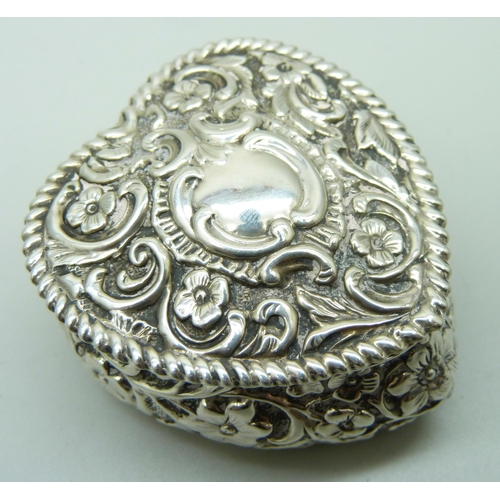 841 - A Victorian silver heart shaped box, Birmingham 1893