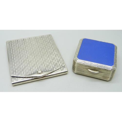 843 - A white metal compact and a white metal match book holder, (both test as silver)