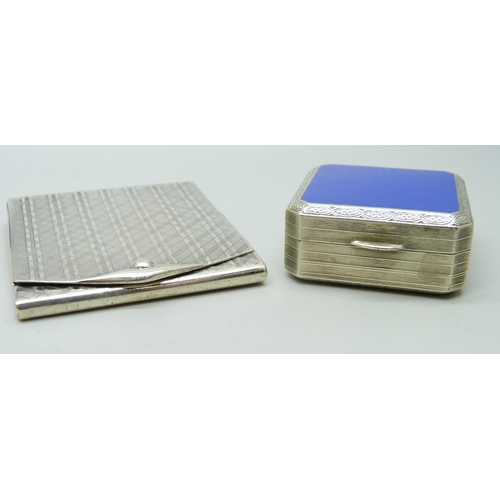 843 - A white metal compact and a white metal match book holder, (both test as silver)