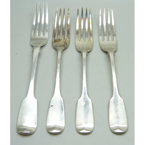 852 - Four 19th Century silver forks, including one by George Adams, 177g