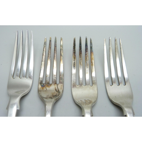 852 - Four 19th Century silver forks, including one by George Adams, 177g