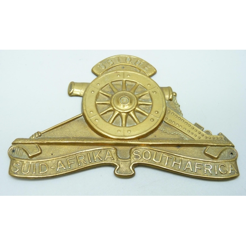 857 - A large South Africa Artillery brass badge