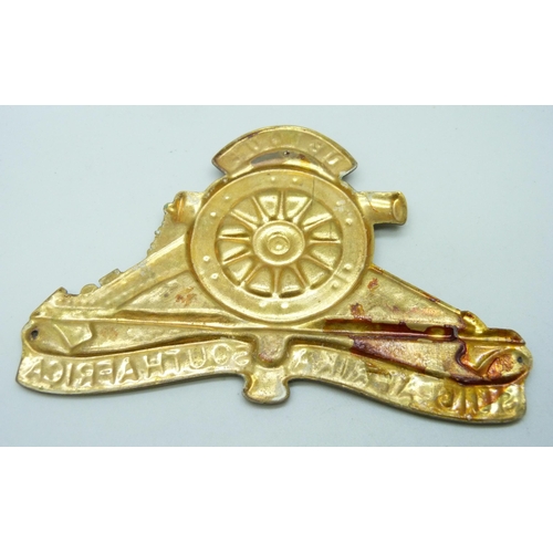 857 - A large South Africa Artillery brass badge