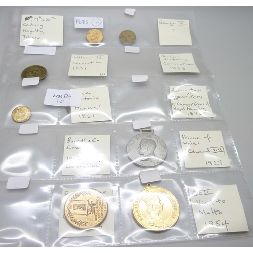 861 - A sheet of Royalty commemorative medallions, George III and later