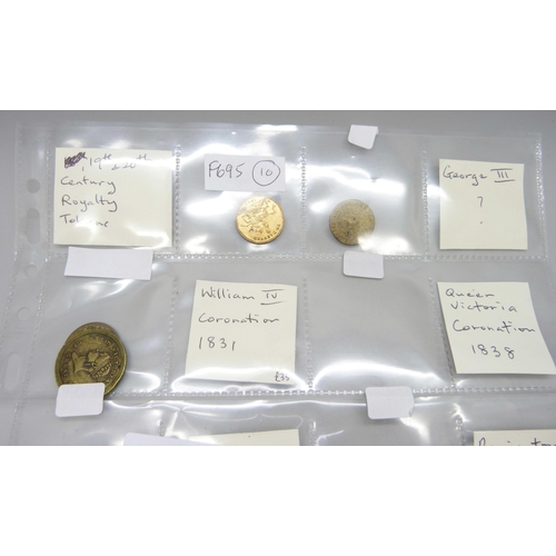 861 - A sheet of Royalty commemorative medallions, George III and later