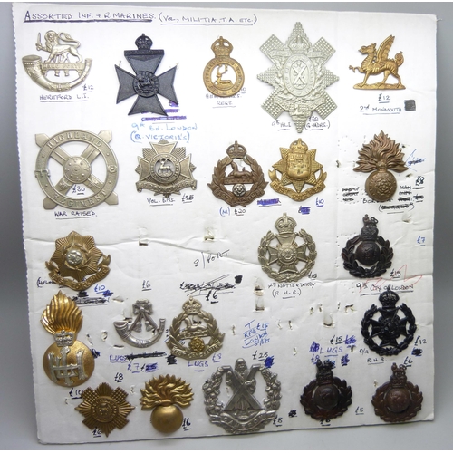 868 - A collection of twenty-two regimental cap badges