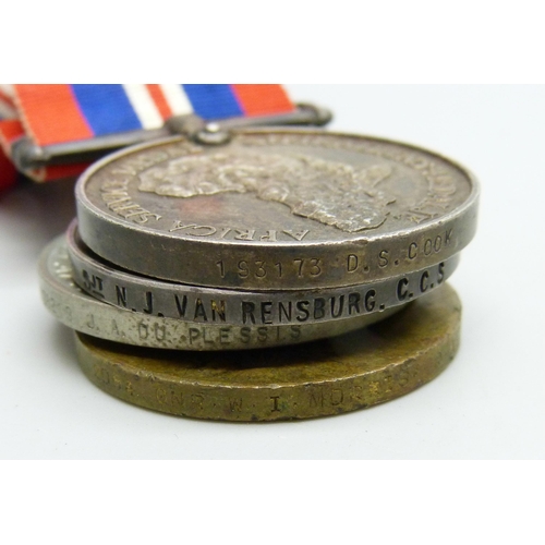 875 - Five assorted medals, WWI Victory medal to 2094 W.I. Morris RA, a WWI  British War medal to Sjt. N. ... 