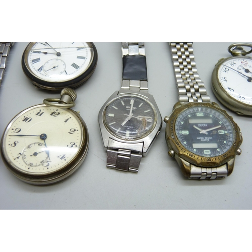 891 - A silver cased Benson pocket watch, one other pocket watch, a stop-watch, a Seiko wristwatch and two... 