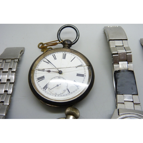 891 - A silver cased Benson pocket watch, one other pocket watch, a stop-watch, a Seiko wristwatch and two... 